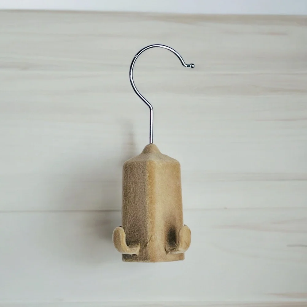 Four Hook Velvet Accessory Hanger Small Fabric Closet Organizer Tan for Tie Belt